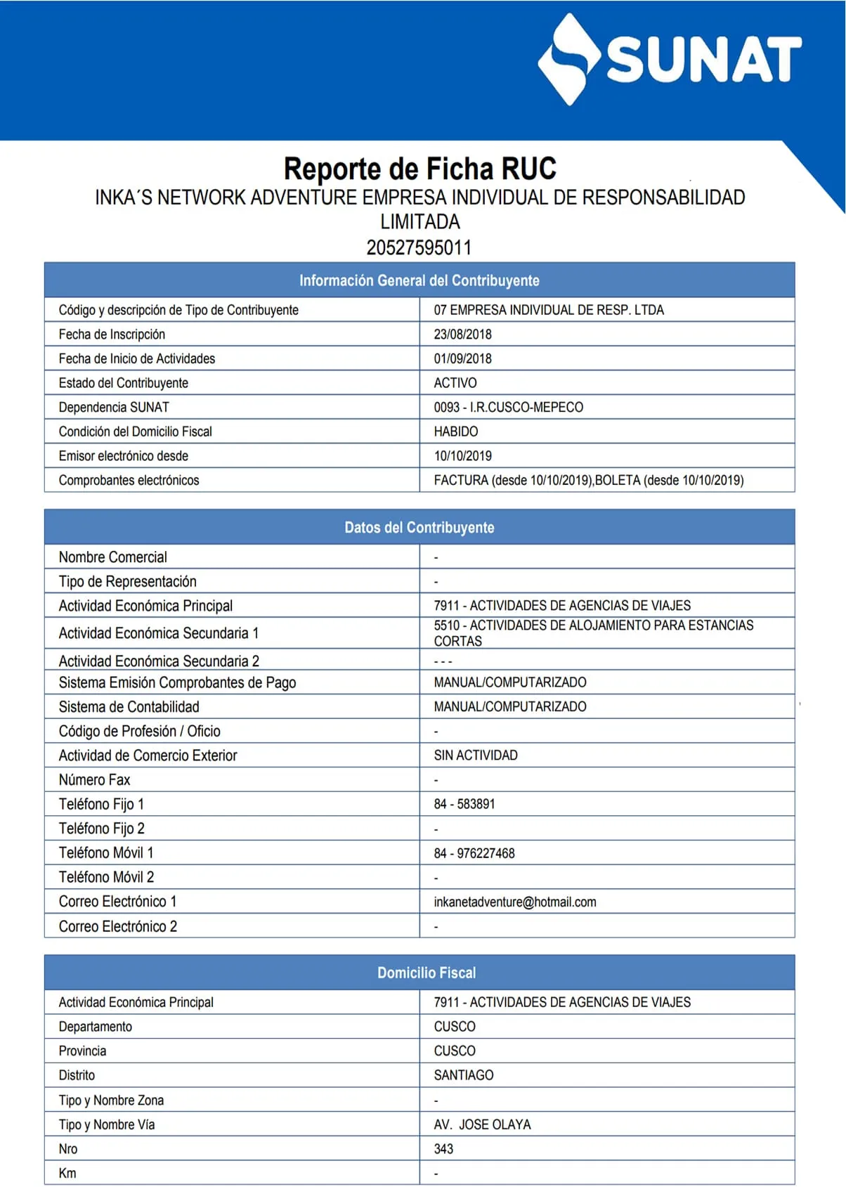 SUNAT — registered Peruvian company
