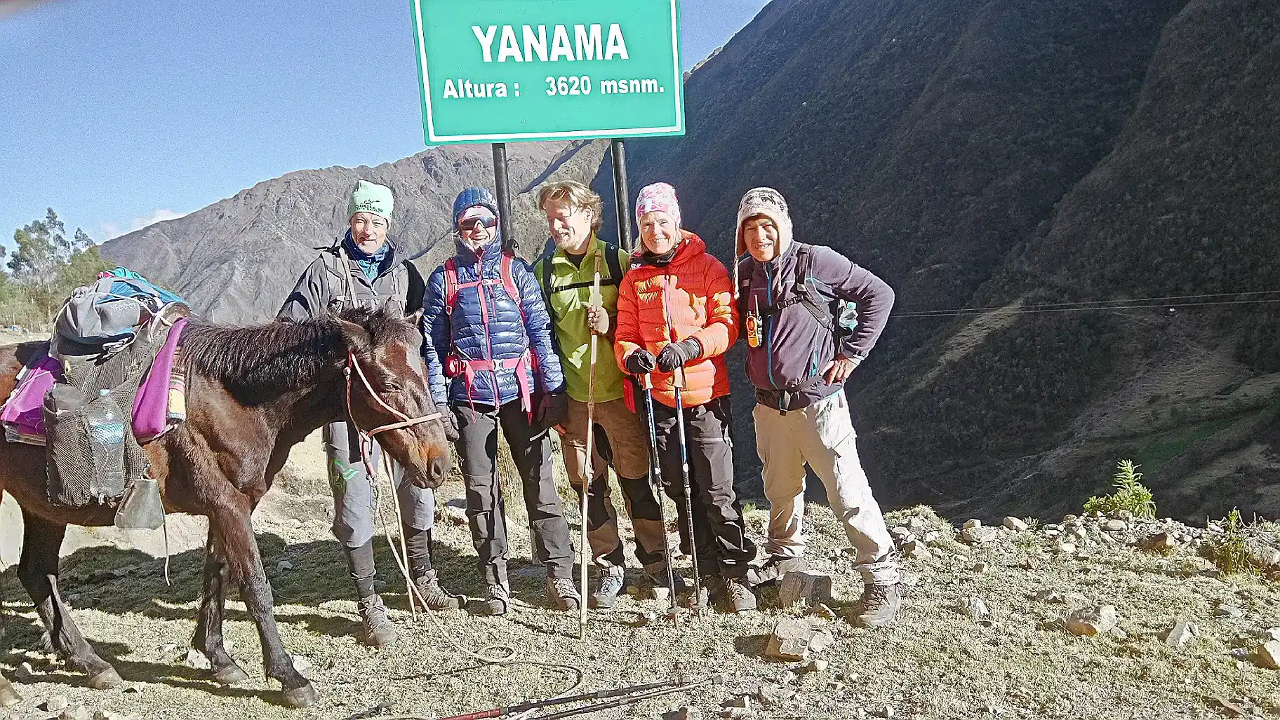 Trekkers arriving in the village of Yanama.