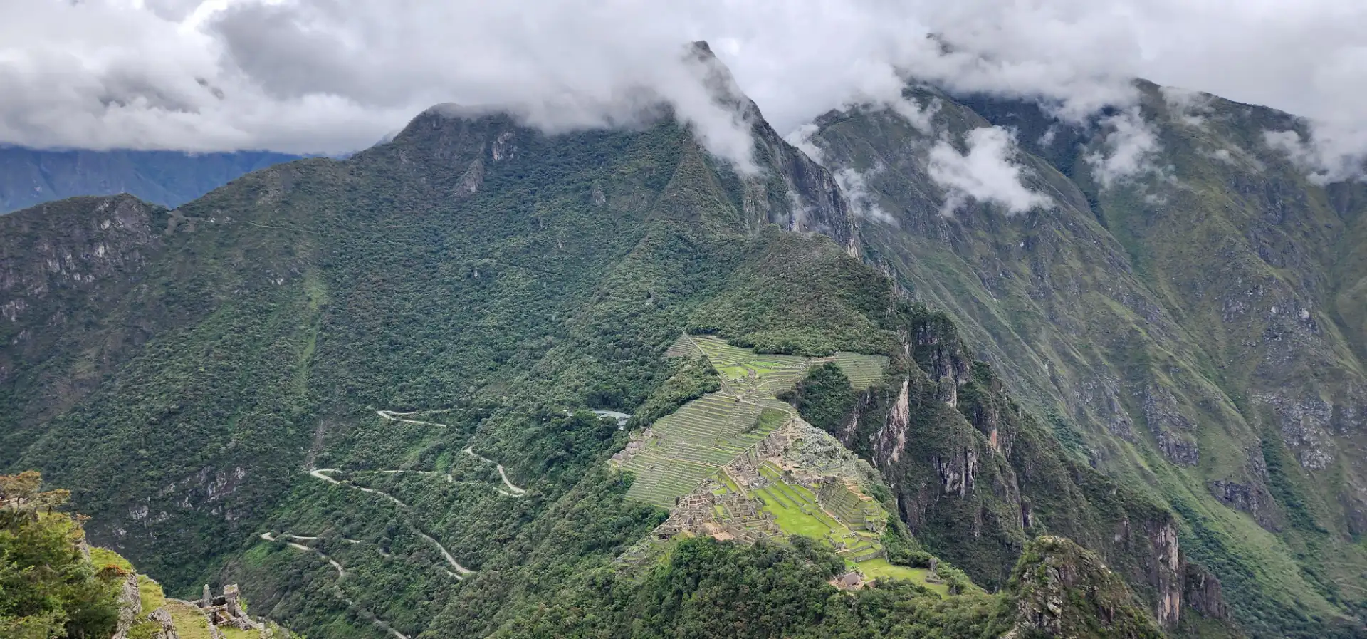 The steep Inca stairs near the summit of Huayna Picchu.