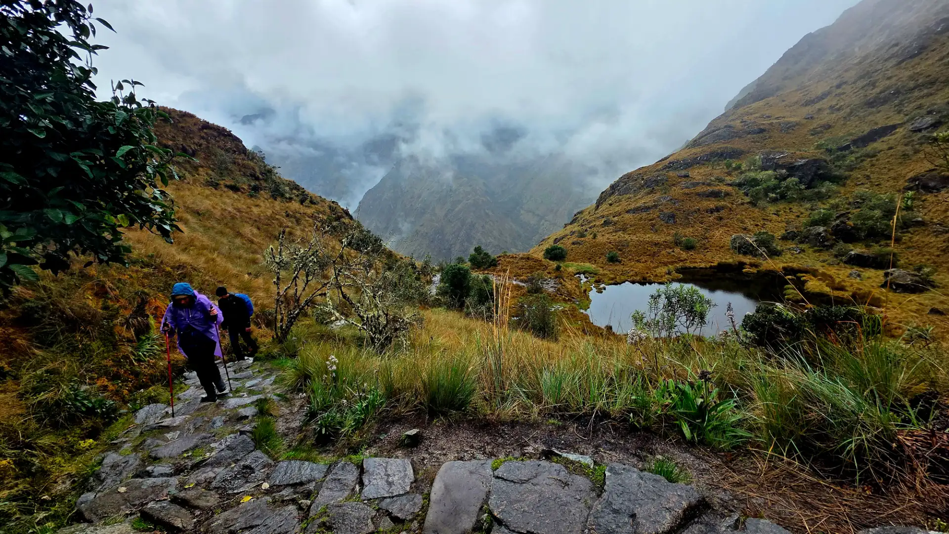 Morning mist over the Inca Trail in November, at the start of the rainy season.