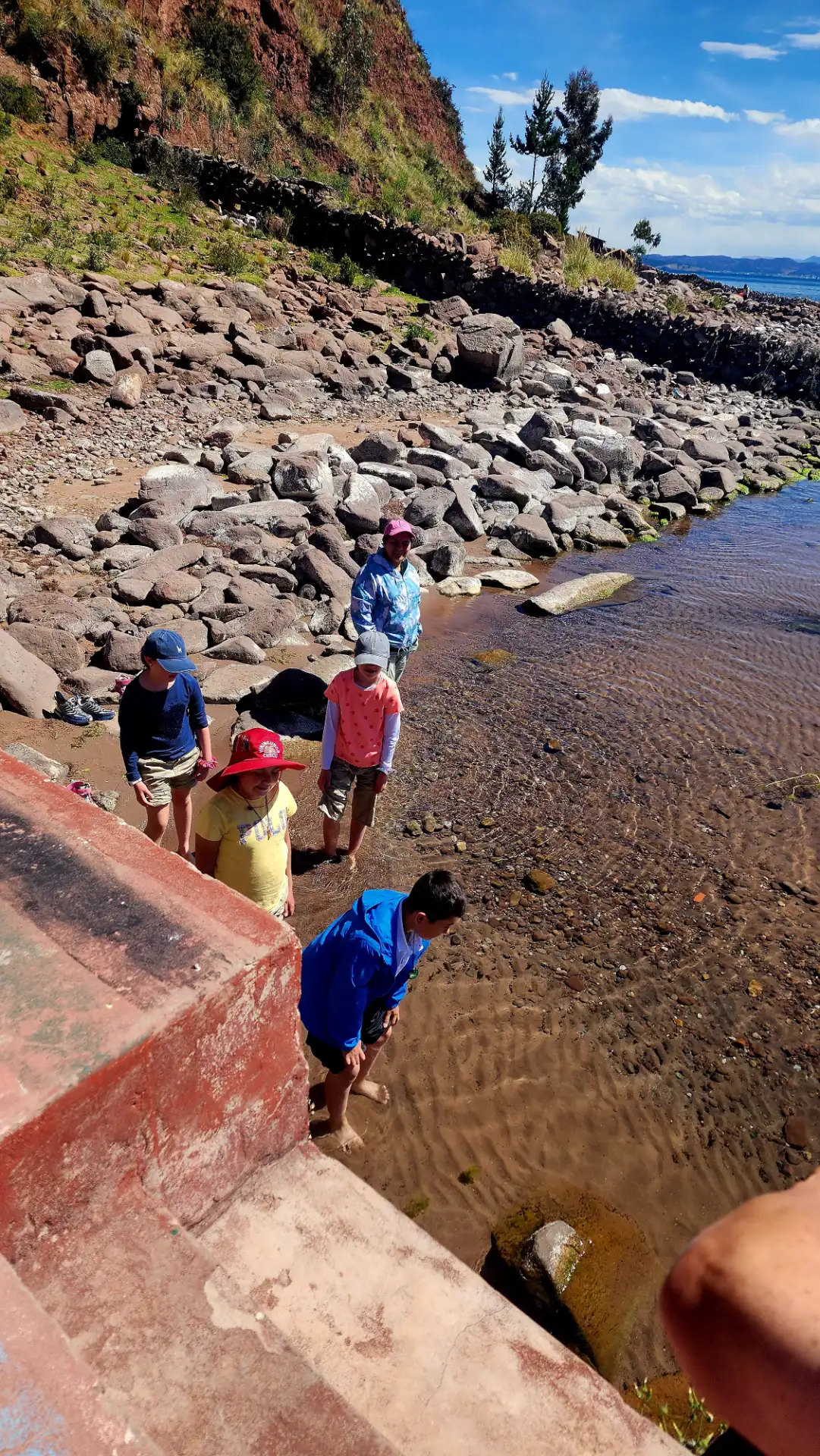 The rocky shore of Taquile Island.