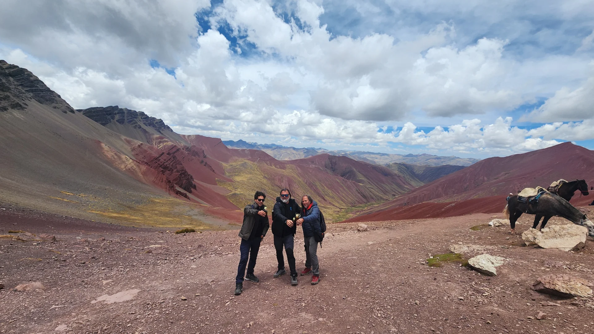 Striped slopes of the Mountain of Seven Colours, Vinicunca, Cusco region