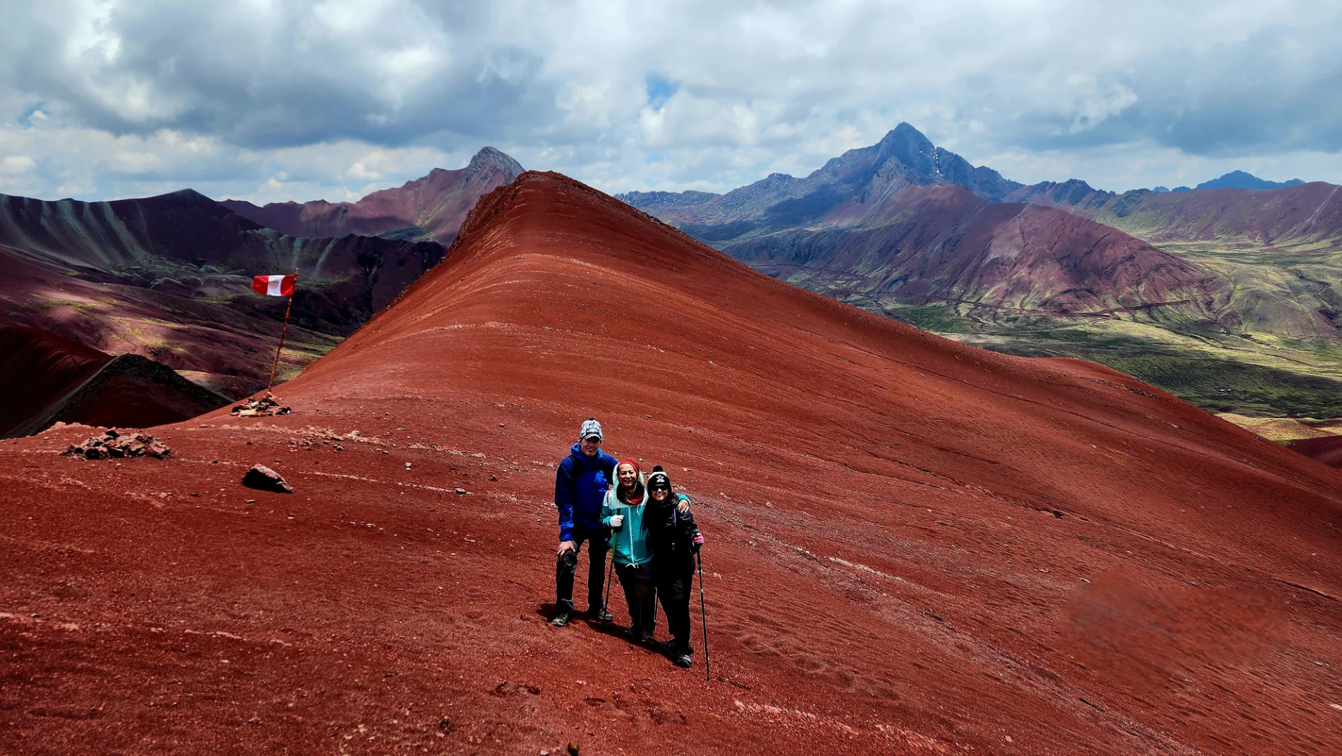 Viewpoint over Vinicunca's coloured mineral slopes at 5,030 m above Cusco